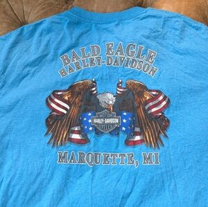 Harley-Davidson Men's Marquette Michigan Bald Eagle Shirt Blue Size Large 2014
